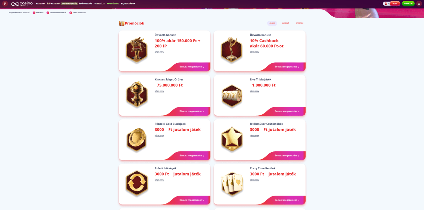 CasinoInfinity Promóciók